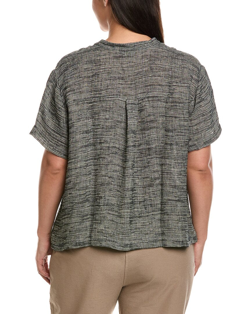 EILEEN FISHER Eileen Fisher Plus Mandarin Collar Linen-Blend Shirt