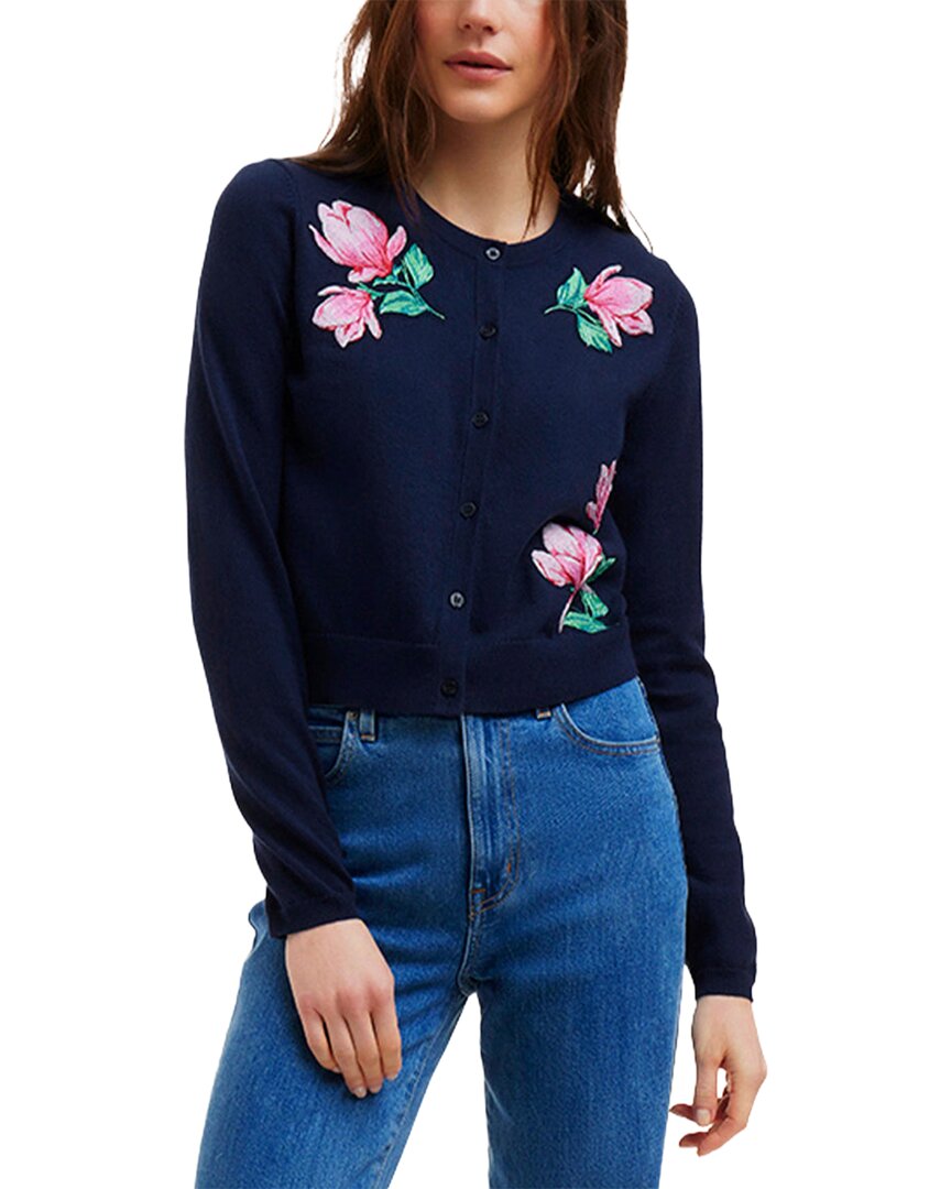 Draper James Embroidered Crewneck Wool-Blend Cardigan