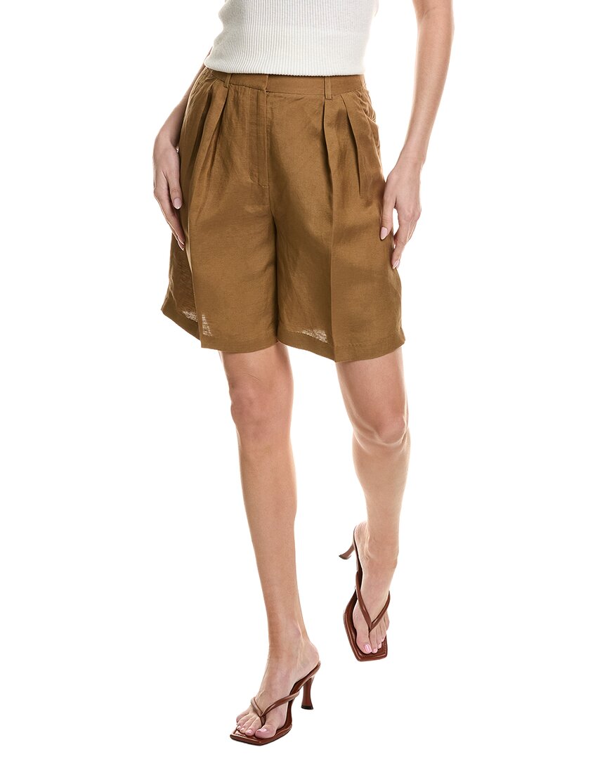 Kenneth Cole High-Rise Pleated Linen-Blend Short