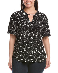 Anne Klein Plus Pleat Neck Bell Sleeve Top