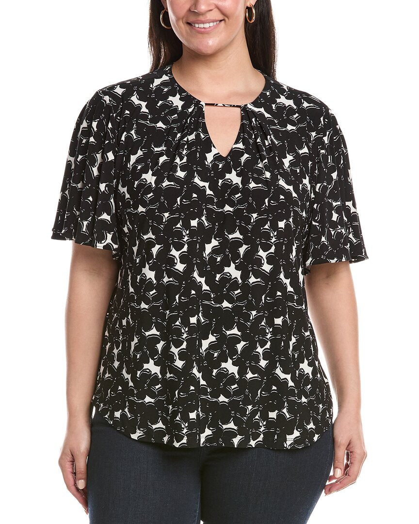 Anne Klein Plus Pleat Neck Bell Sleeve Top