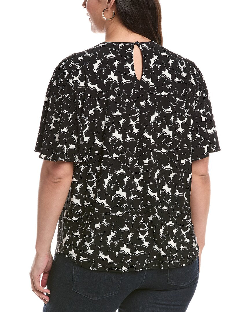 Anne Klein Plus Pleat Neck Bell Sleeve Top