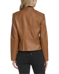Cole Haan Stand Collar Leather Racer Jacket