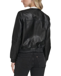 Cole Haan Collarless Leather Bomber Jacket