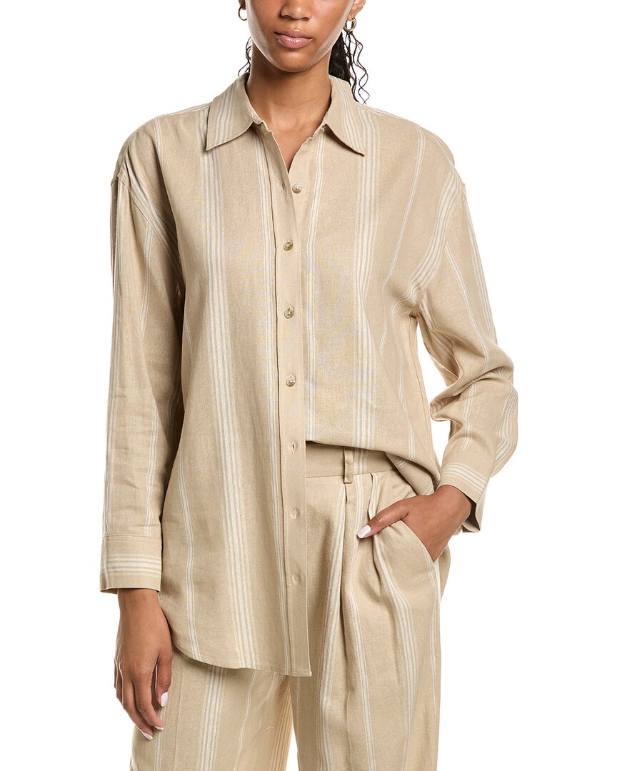 Kenneth Cole Drop Shoulder Linen-Blend Boyfriend Shirt