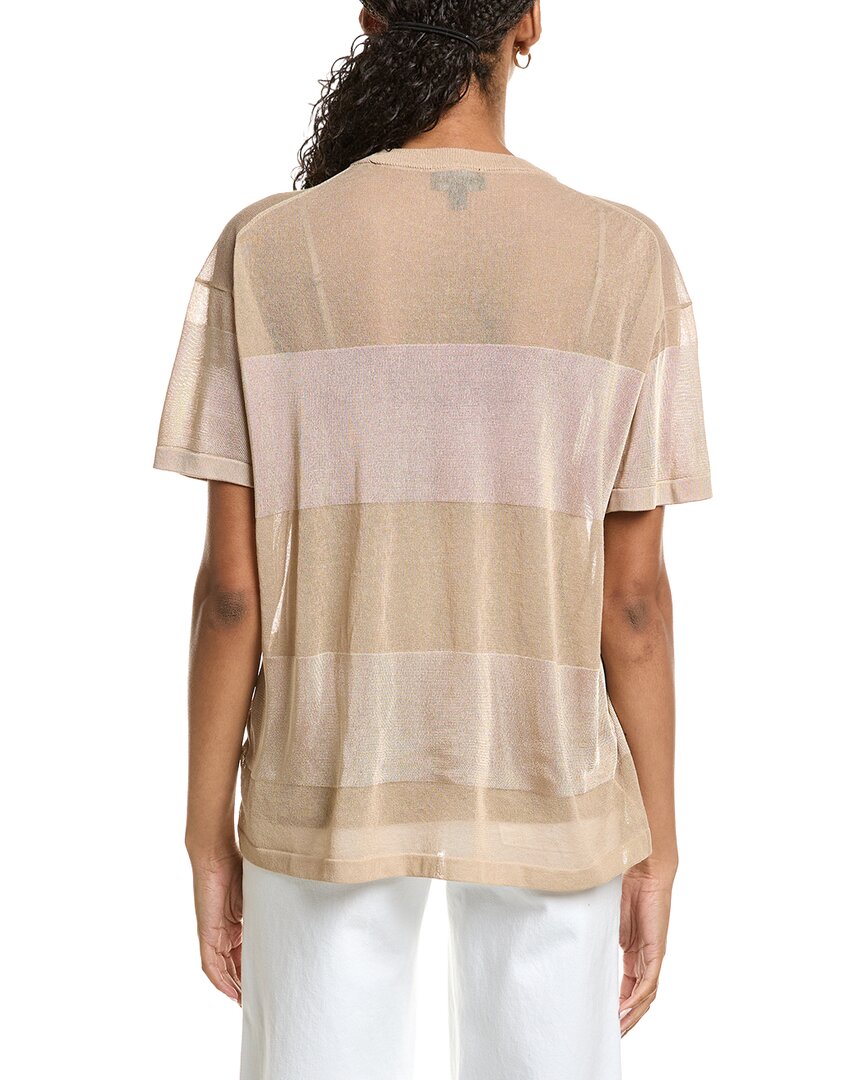 Kenneth Cole Kenneth Cole Shiny Semi Sheer Stripe Top
