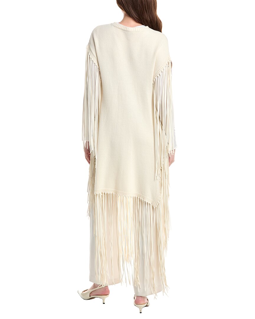 Valentino Leather Fringe Wool & Cashmere-Blend Poncho