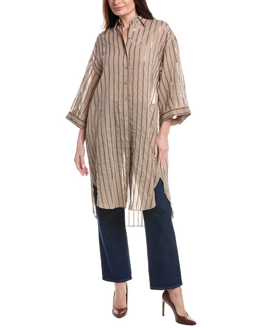 Brunello Cucinelli Sequin Stripe Long Shirt