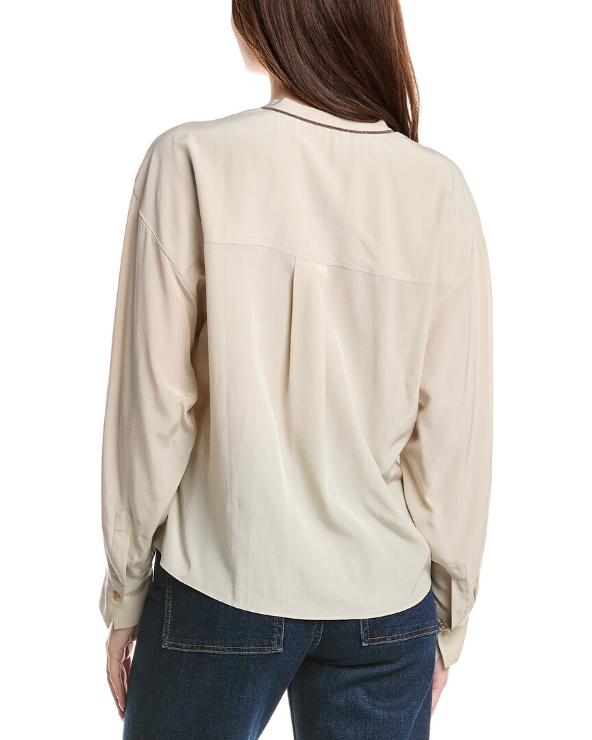 Brunello Cucinelli High-Low Silk Blouse