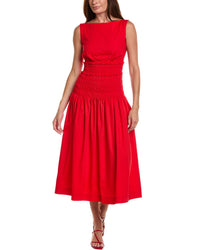 Anne Klein Anne Klein Smocked Boatneck Poplin Midi Dress