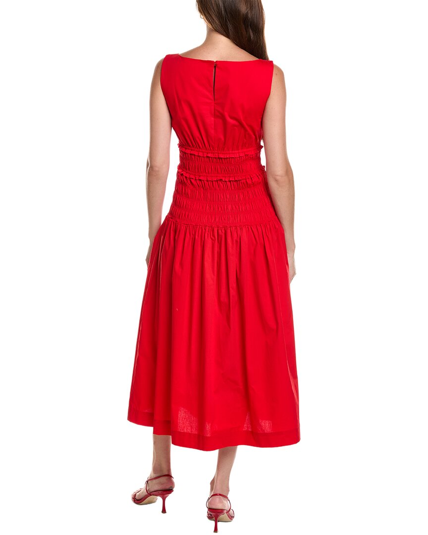 Anne Klein Anne Klein Smocked Boatneck Poplin Midi Dress