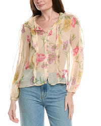 Industry Ruffle Printed Sheet Button-Down Blouse