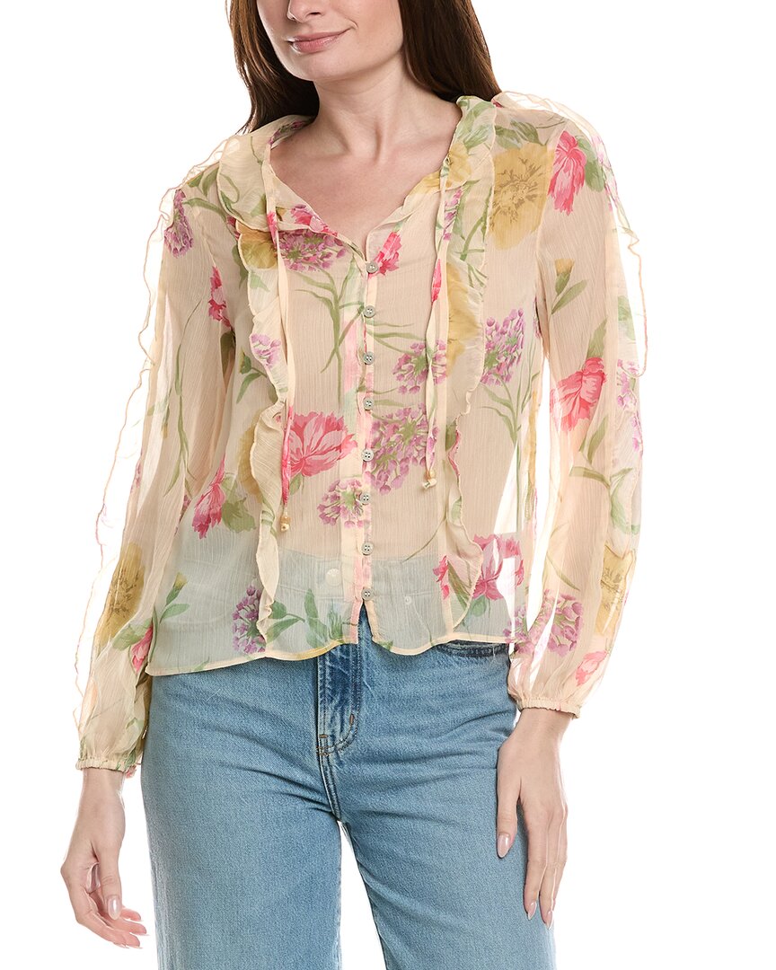 Industry Ruffle Printed Sheet Button-Down Blouse