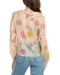 Industry Ruffle Printed Sheet Button-Down Blouse