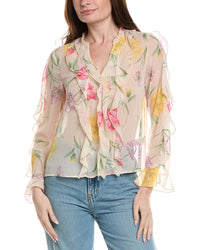 Industry Ruffle Printed Sheer Blouse