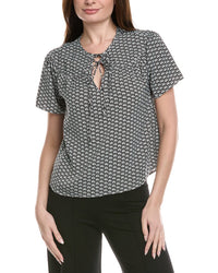 T Tahari Drop Shoulder Woven Printed Blouse