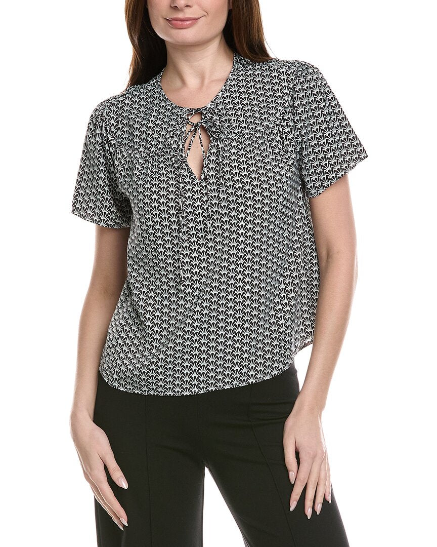 T Tahari Drop Shoulder Woven Printed Blouse