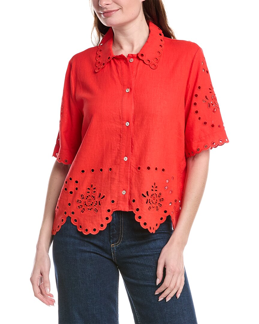 Philosophy Scallop Hem Button Front Linen-Blend Top