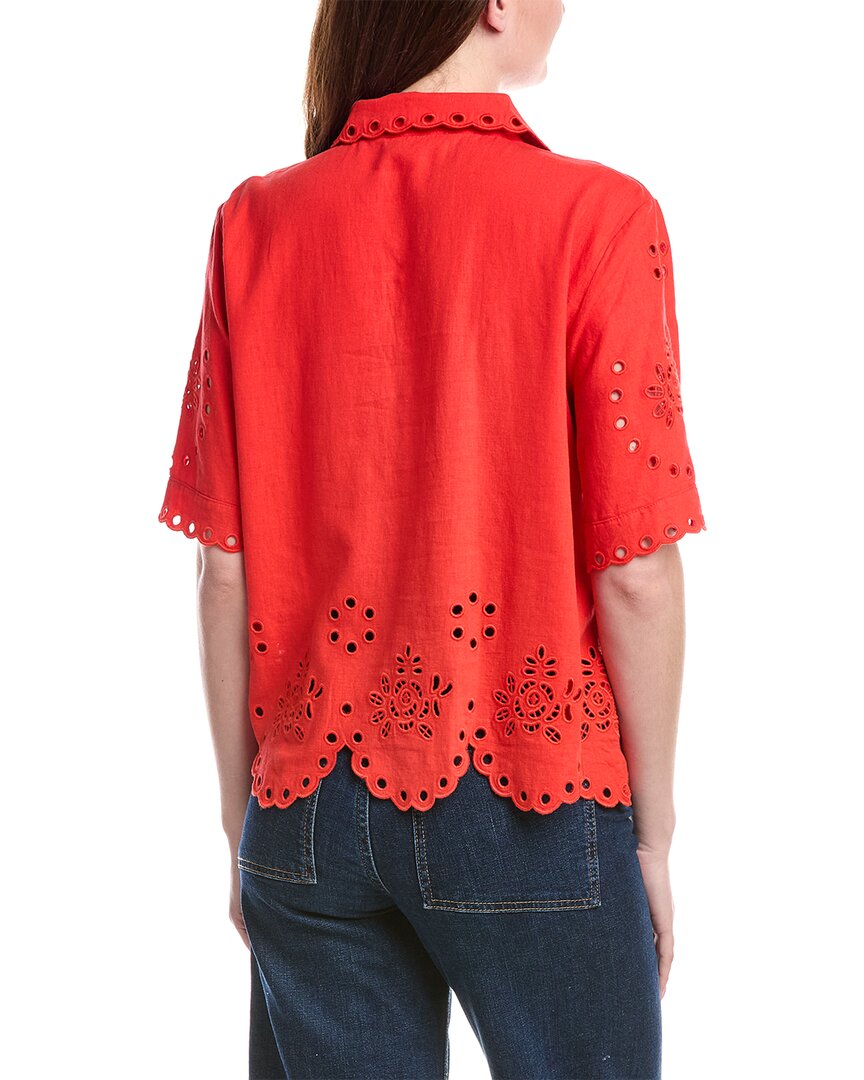 Philosophy Scallop Hem Button Front Linen-Blend Top