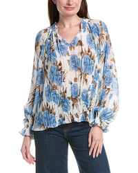 Philosophy Smocked Tie Neck Printed Plisse Blouse