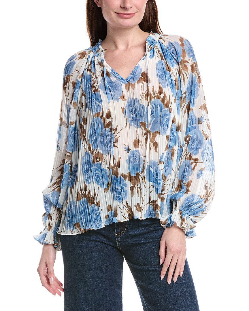 Philosophy Smocked Tie Neck Printed Plisse Blouse