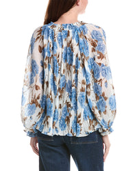 Philosophy Smocked Tie Neck Printed Plisse Blouse