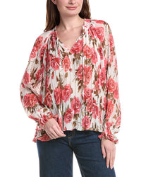 Philosophy Smocked Tie Neck Printed Plisse Blouse