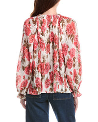 Philosophy Smocked Tie Neck Printed Plisse Blouse