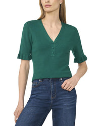 Cece V-Neck Elbow Sleeve Sweater Top