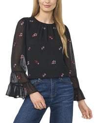 Cece Beaded Double Ruffle Cuff Blouse