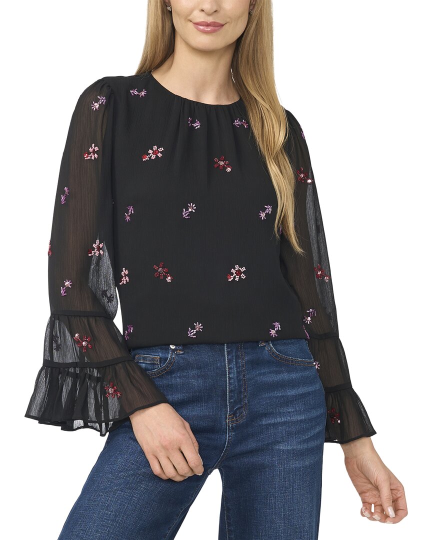 Cece Beaded Double Ruffle Cuff Blouse
