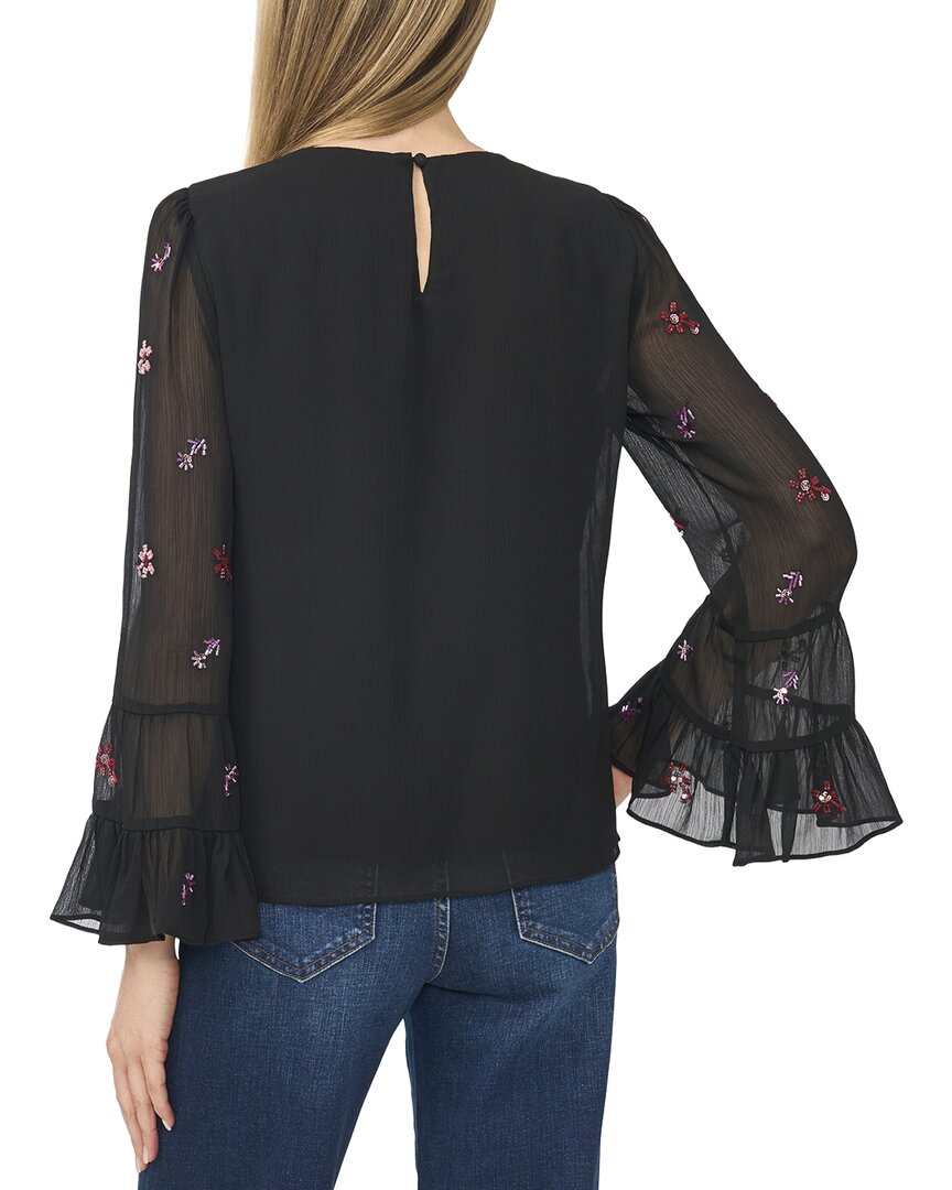 Cece Beaded Double Ruffle Cuff Blouse
