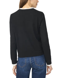 Cece Double Trim Long Sleeve Crew Neck Cardigan