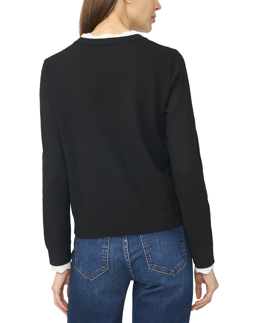 Cece Double Trim Long Sleeve Crew Neck Cardigan