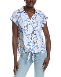 Jones New York Linen-Blend Tie-Front Printed Blouse