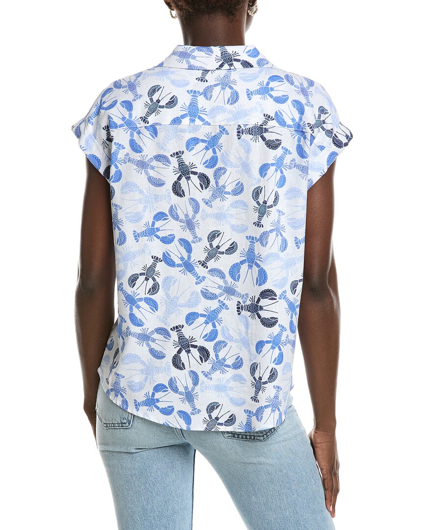 Jones New York Linen-Blend Tie-Front Printed Blouse