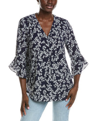 Jones New York Flutter Sleeve Y-Neck Blouse