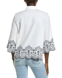 Jones New York Cropped Sleeve Linen-Blend Blouse
