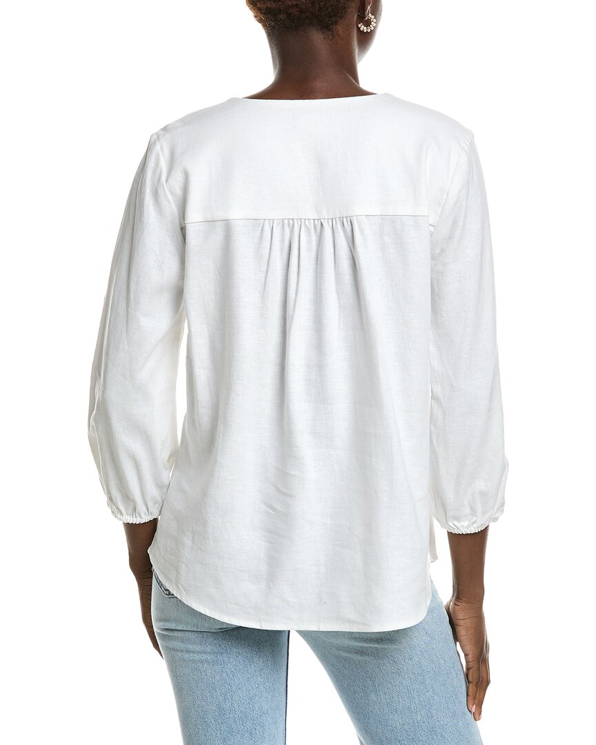 Jones New York Embroidered Linen-Blend Popover Blouse