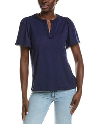 Jones New York Drapey Slub Split Neck Top