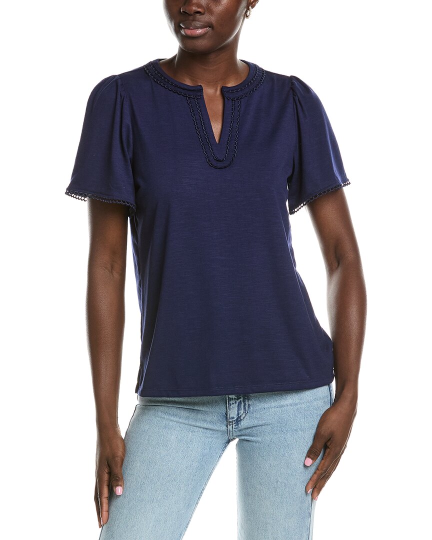 Jones New York Drapey Slub Split Neck Top