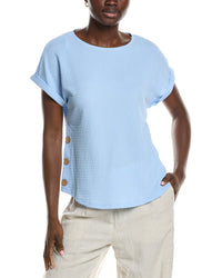 Jones New York Seabreeze Crinkle Side Button Top