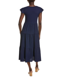 Jones New York Flutter Sleeve Tiered Midi Dress - Blue