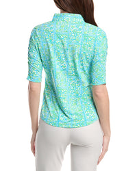 Ibkul Ruched Elbow Sleeve Mandarin Collar Top