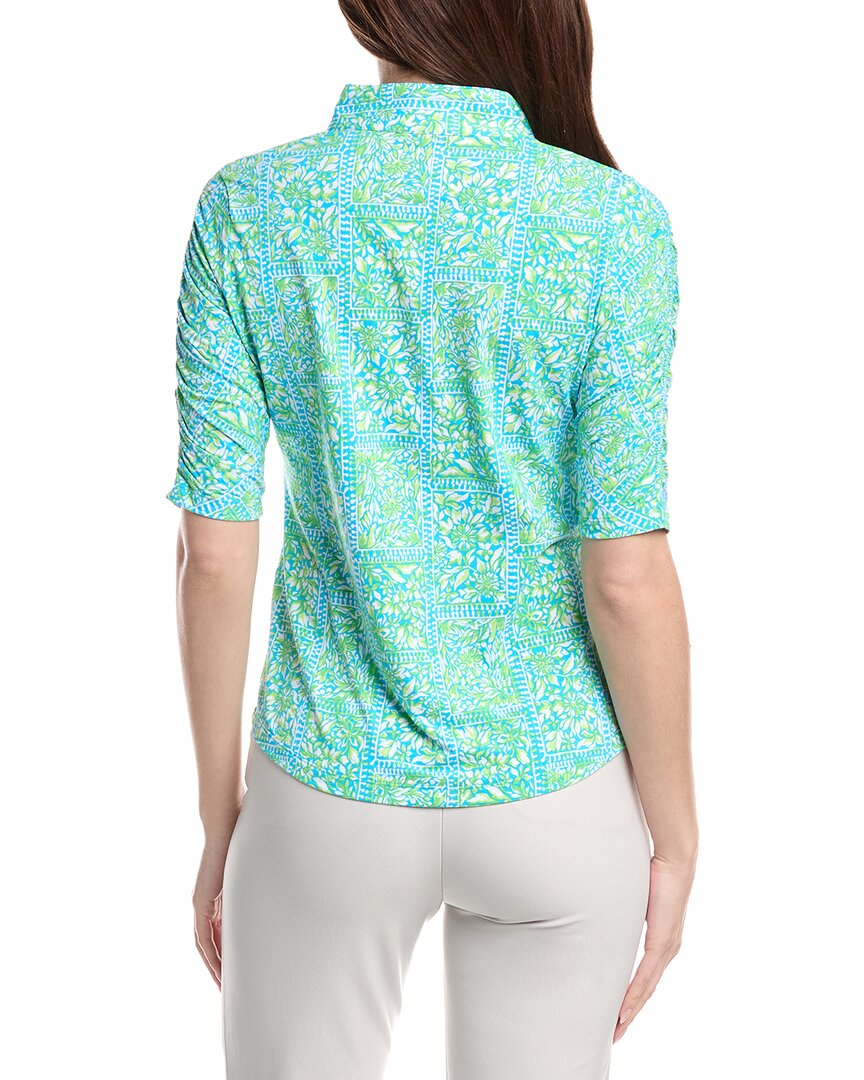 Ibkul Ruched Elbow Sleeve Mandarin Collar Top