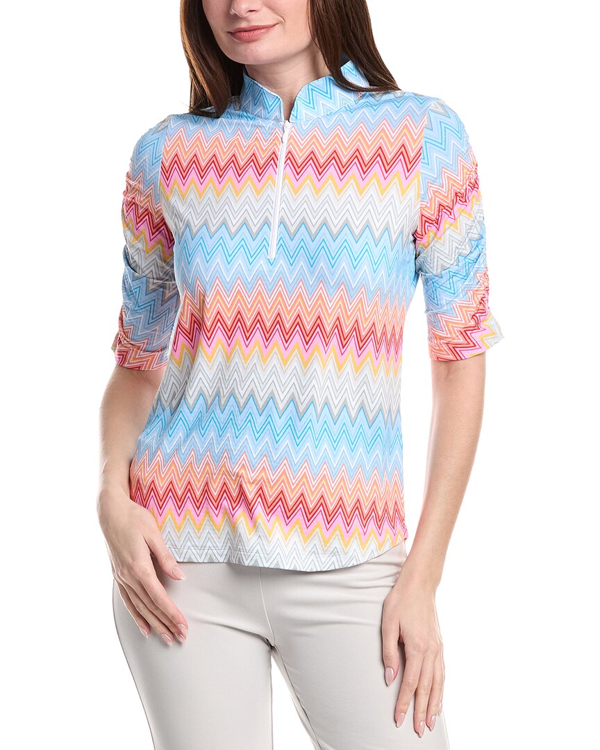 Ibkul Ruched Elbow Sleeve Mandarin Collar Top