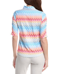Ibkul Ruched Elbow Sleeve Mandarin Collar Top
