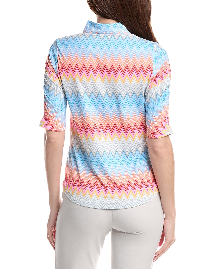 Ibkul Ruched Elbow Sleeve Mandarin Collar Top