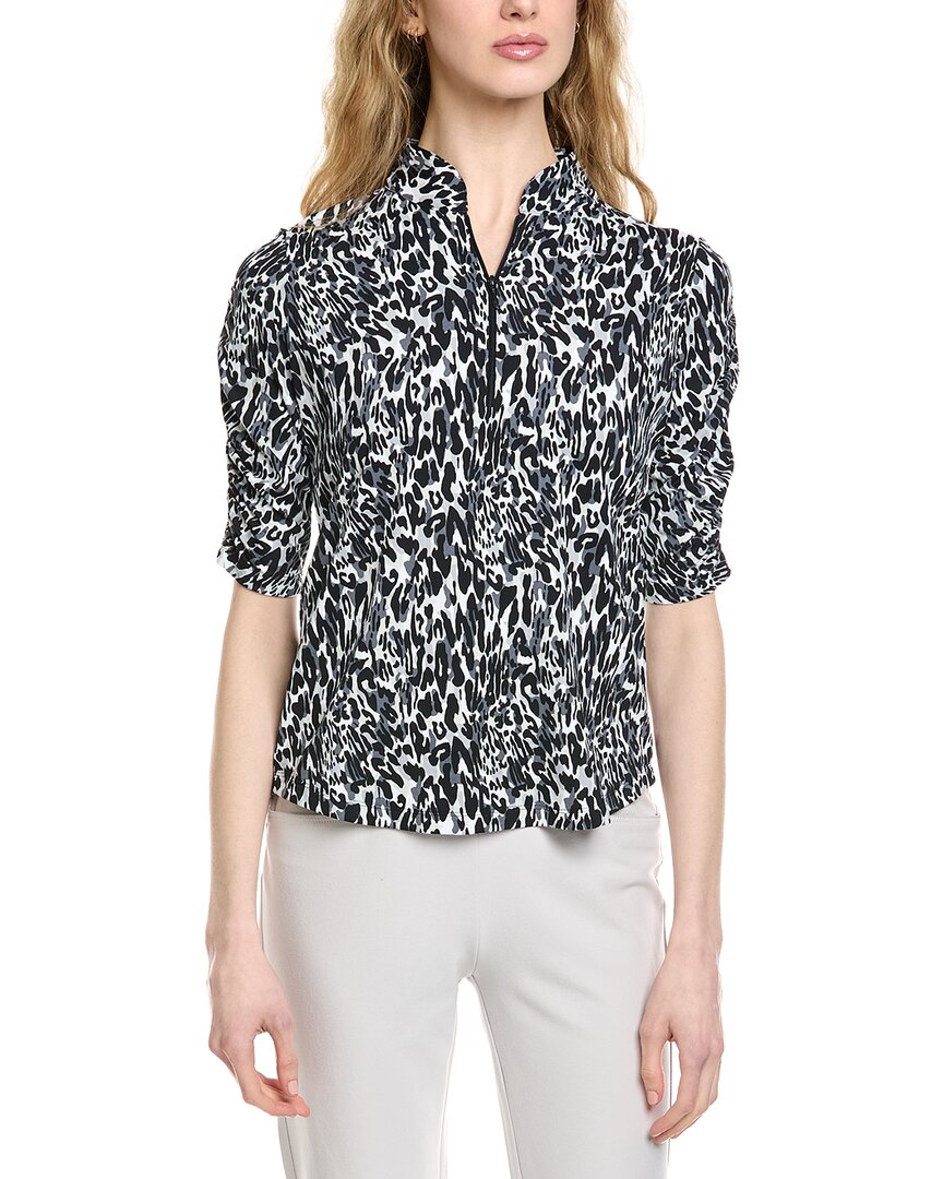 Ibkul Ruched Elbow Sleeve Mandarin Collar Top