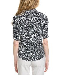 Ibkul Ruched Elbow Sleeve Mandarin Collar Top